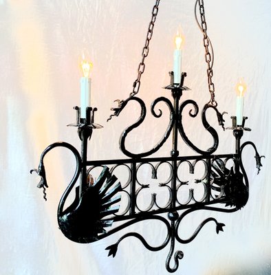 Vintage Italian Wrought Iron Ceiling Lamps, Set of 2-XQC-619798