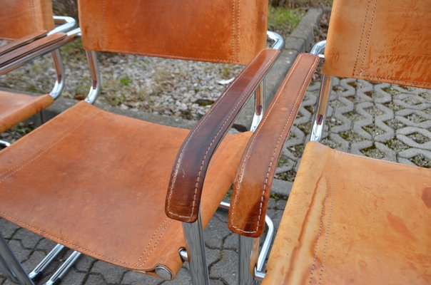 Vintage Italy Cognac Vegetal Leather Dining Chairs, Set of 6-UF-986571