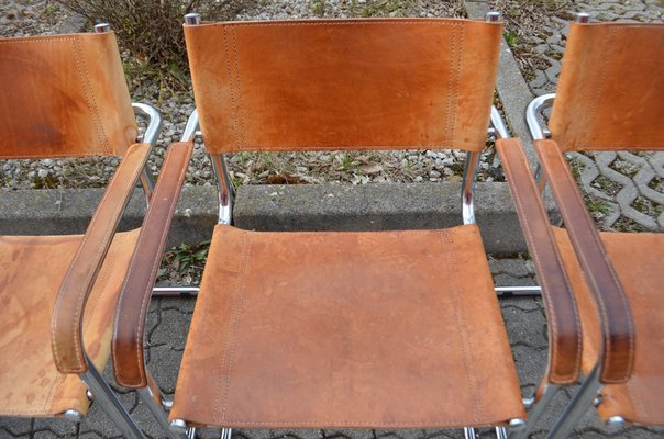 Vintage Italy Cognac Vegetal Leather Dining Chairs, Set of 6-UF-986571