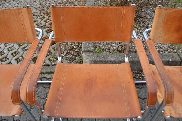 Vintage Italy Cognac Vegetal Leather Dining Chairs, Set of 6-UF-986571