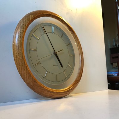 Vintage Japanese Oak Wall Clock with floating Dial, 1980s-LCR-778274