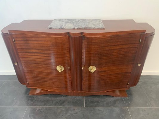 Vintage Jules Leleu Style Mahogany Credenza with Bronze Elements-IJR-901115