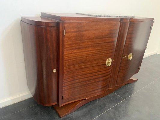 Vintage Jules Leleu Style Mahogany Credenza with Bronze Elements-IJR-901115