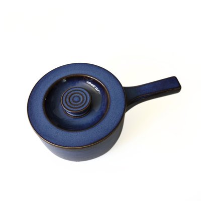 Vintage Kosmos Pot in Blue Glazed Ceramic with Handle and Lid from Gefle, Sweden-JKV-1786125