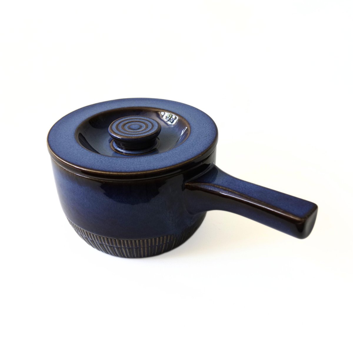 Vintage Kosmos Pot in Blue Glazed Ceramic with Handle and Lid from Gefle, Sweden