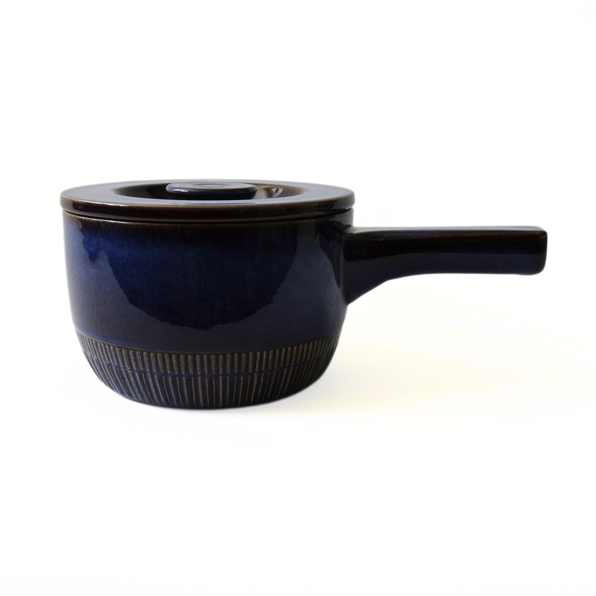 Vintage Kosmos Pot in Blue Glazed Ceramic with Handle and Lid from Gefle, Sweden