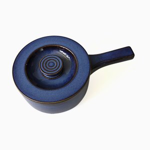 Vintage Kosmos Pot in Blue Glazed Ceramic with Handle and Lid from Gefle, Sweden-JKV-1786125