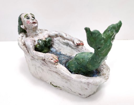 Vintage Lacquered Earthware Mermaid in Bathtub, 1980s-JPQ-2032303