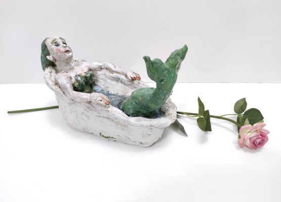 Vintage Lacquered Earthware Mermaid in Bathtub, 1980s-JPQ-2032303