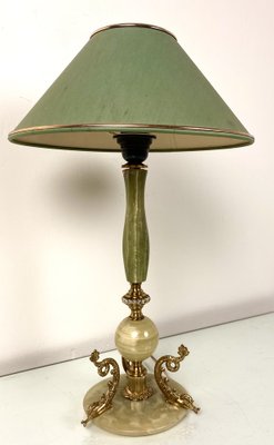 Vintage Lamp in Marble with Brass Dolphins, 1960s-WZZ-1033602