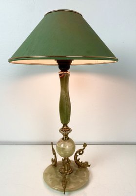 Vintage Lamp in Marble with Brass Dolphins, 1960s-WZZ-1033602