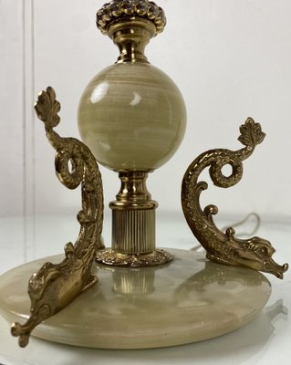 Vintage Lamp in Marble with Brass Dolphins, 1960s-WZZ-1033602