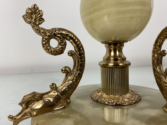 Vintage Lamp in Marble with Brass Dolphins, 1960s-WZZ-1033602