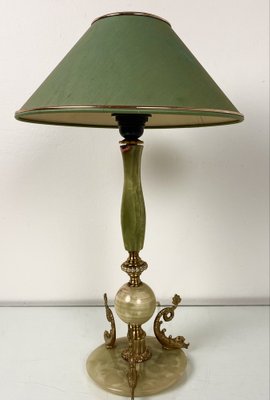 Vintage Lamp in Marble with Brass Dolphins, 1960s-WZZ-1033602