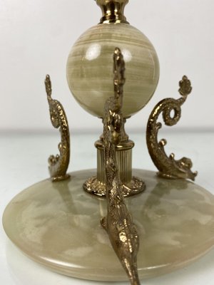 Vintage Lamp in Marble with Brass Dolphins, 1960s-WZZ-1033602