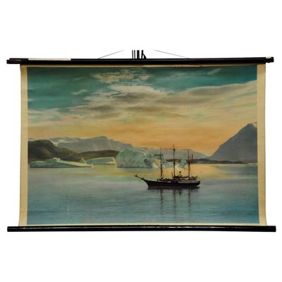 Vintage Landscape Sailing Ship and Coast of Greenland Pull Down Wall Chart-KJP-1149470