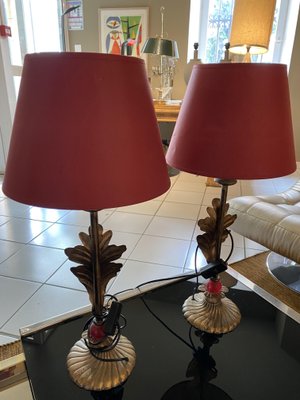 Vintage Leaf Oak Table Lamps, Set of 2-TEP-1288666