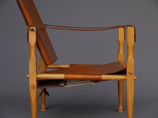 Vintage Leather and Beech Wood Safari Chair, 1970s-MB-1123313