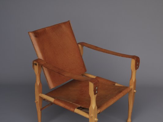 Vintage Leather and Beech Wood Safari Chair, 1970s-MB-1123313