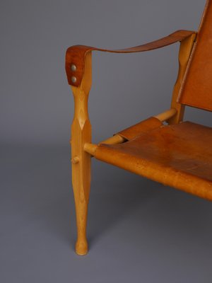 Vintage Leather and Beech Wood Safari Chair, 1970s-MB-1123313