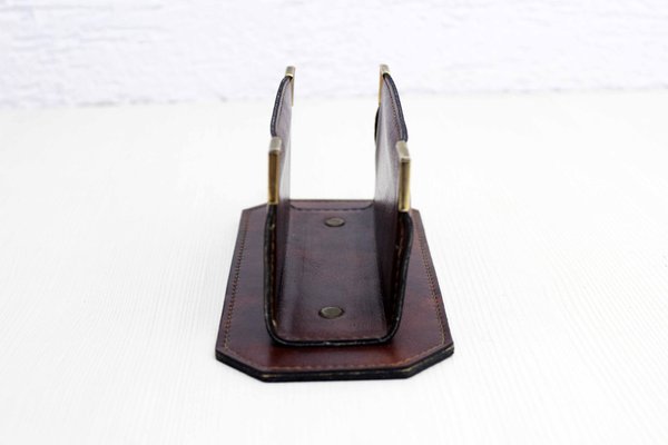 Vintage Leather and Brass Letter Holder, 1970s-BQF-1768285