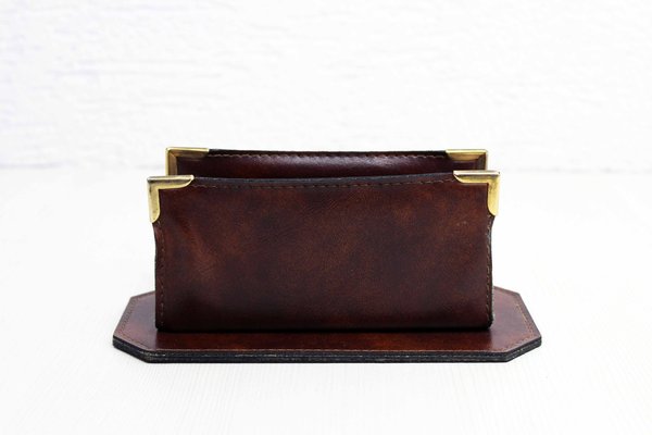 Vintage Leather and Brass Letter Holder, 1970s-BQF-1768285