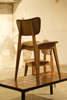 Vintage Leather and Wood Model 6157 Dining Chairs by Roger Landault, 1950s, Set of 3-LA-1754545