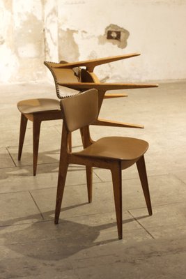 Vintage Leather and Wood Model 6157 Dining Chairs by Roger Landault, 1950s, Set of 3-LA-1754545