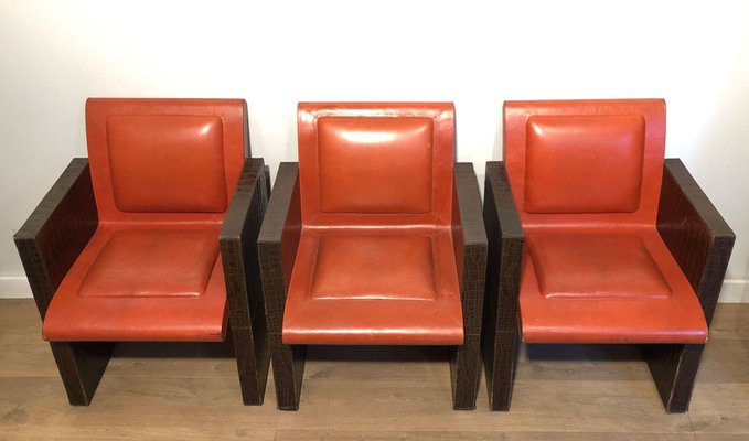 Vintage Leather Armchairs, 1970s, Set of 3-BA-1642909