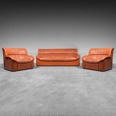 Vintage Leather Armchairs & Sofa, 1970s, Set of 3-ZLY-1189741