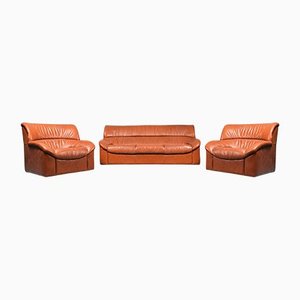 Vintage Leather Armchairs & Sofa, 1970s, Set of 3-ZLY-1189741