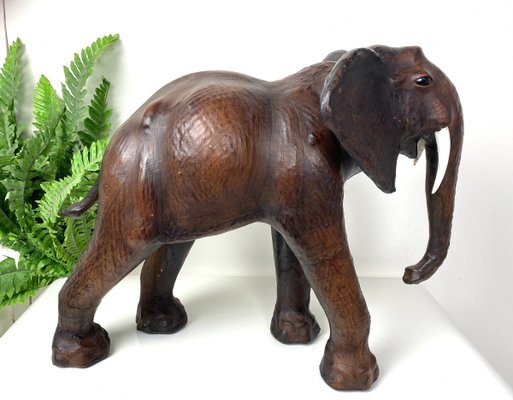 Vintage Leather Elephant Sculpture-WZZ-826398