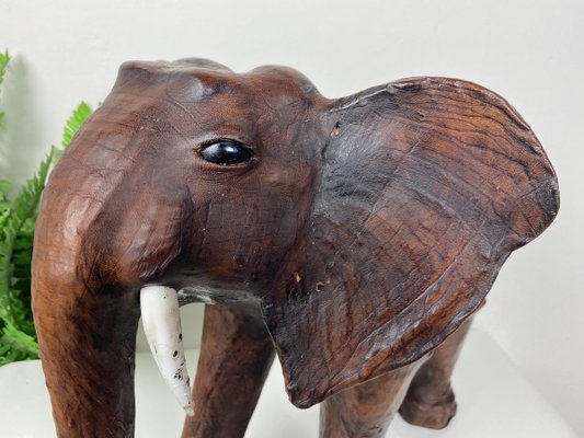 Vintage Leather Elephant Sculpture-WZZ-826398