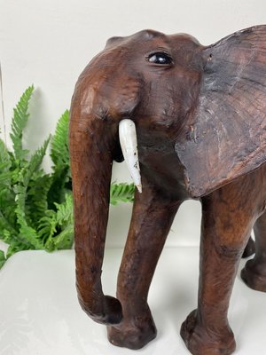 Vintage Leather Elephant Sculpture-WZZ-826398