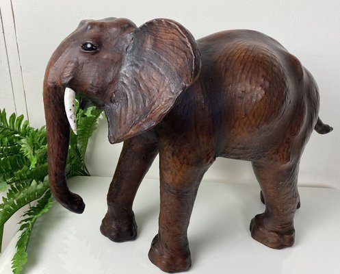 Vintage Leather Elephant Sculpture-WZZ-826398