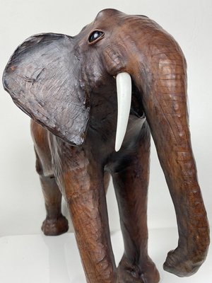 Vintage Leather Elephant Sculpture-WZZ-826398