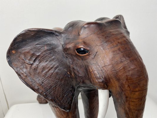 Vintage Leather Elephant Sculpture-WZZ-826398