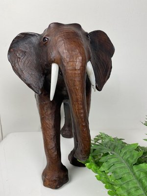 Vintage Leather Elephant Sculpture-WZZ-826398