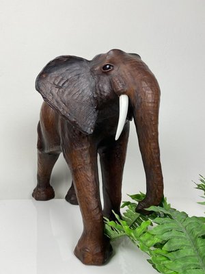 Vintage Leather Elephant Sculpture-WZZ-826398