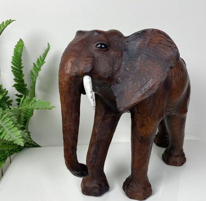 Vintage Leather Elephant Sculpture-WZZ-826398