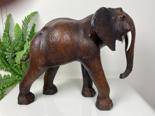 Vintage Leather Elephant Sculpture-WZZ-826398