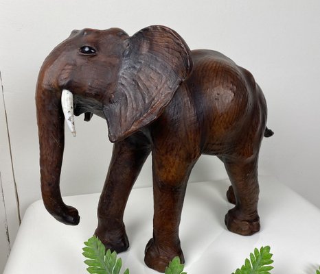 Vintage Leather Elephant Sculpture-WZZ-826398