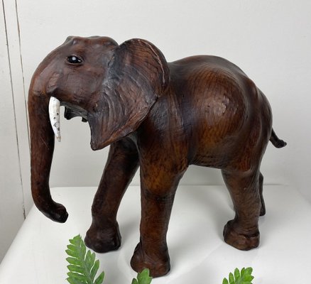 Vintage Leather Elephant Sculpture-WZZ-826398