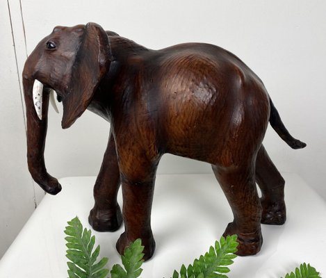 Vintage Leather Elephant Sculpture-WZZ-826398