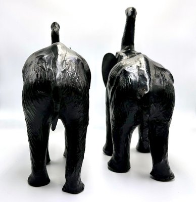 Vintage Leather Elephant Sculpture Figure, 1960s, Set of 2-ZCY-1751072