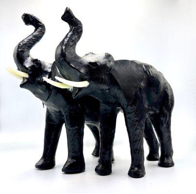 Vintage Leather Elephant Sculpture Figure, 1960s, Set of 2-ZCY-1751072