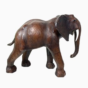 Vintage Leather Elephant Sculpture-WZZ-826398