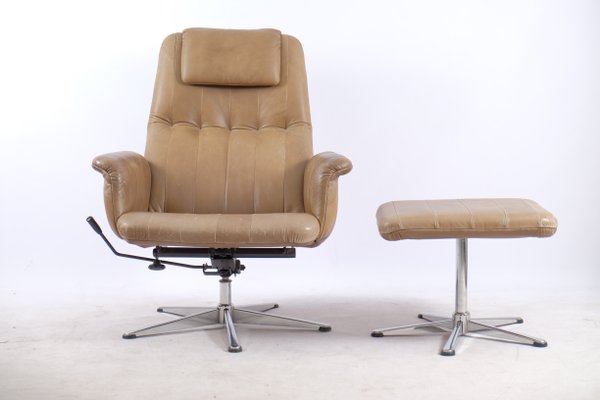 Vintage Leather Lounge Chair with Ottoman-CIP-561923