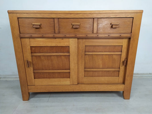 Vintage Leather Oak Buffet, 1980s