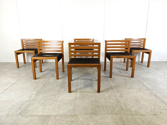 Vintage Leather Strap Dining Chairs, 1970s, Set of 6-IRH-1702179